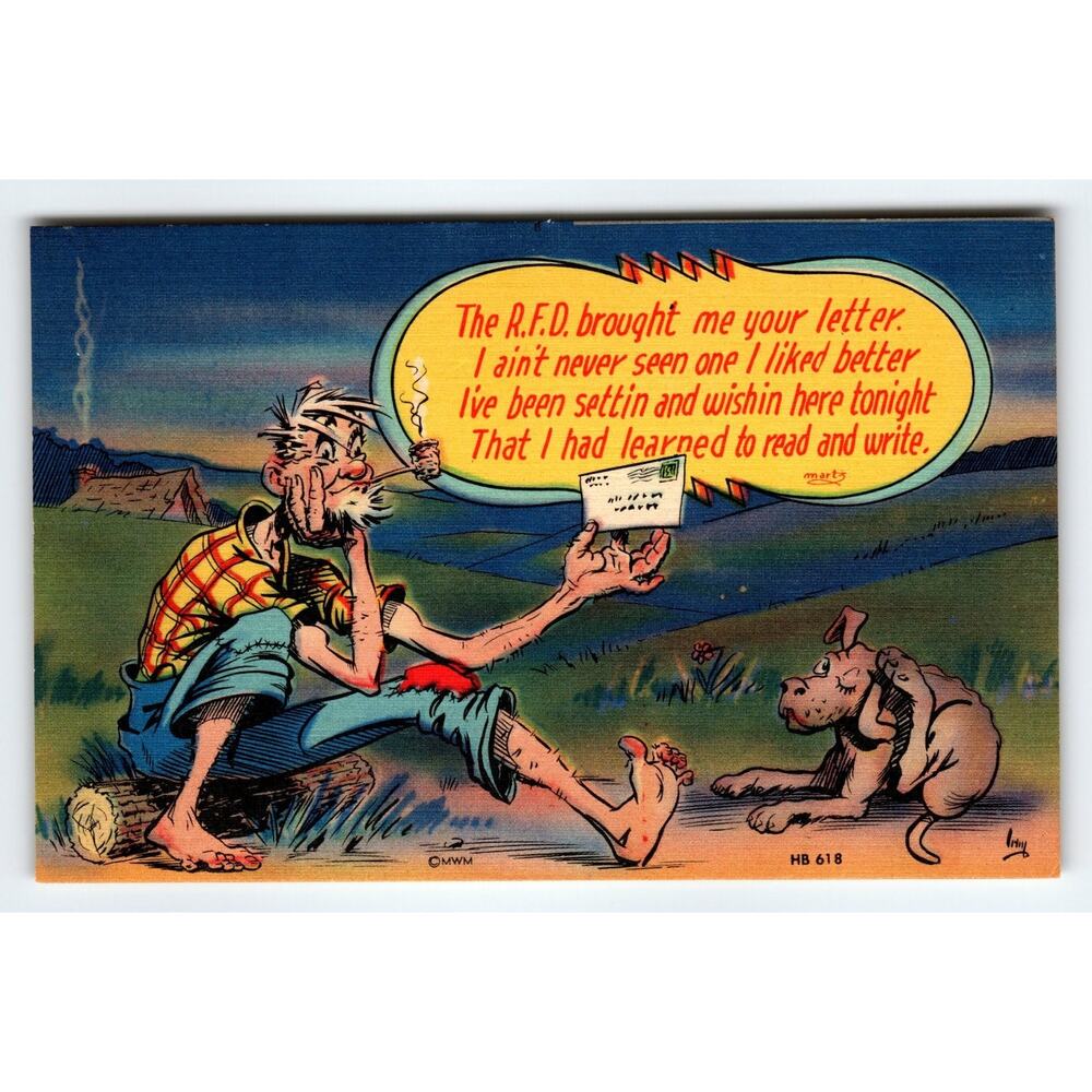 Vintage 1950s Linen Comic Postcard R.F.D. Letter Humor Asheville NC